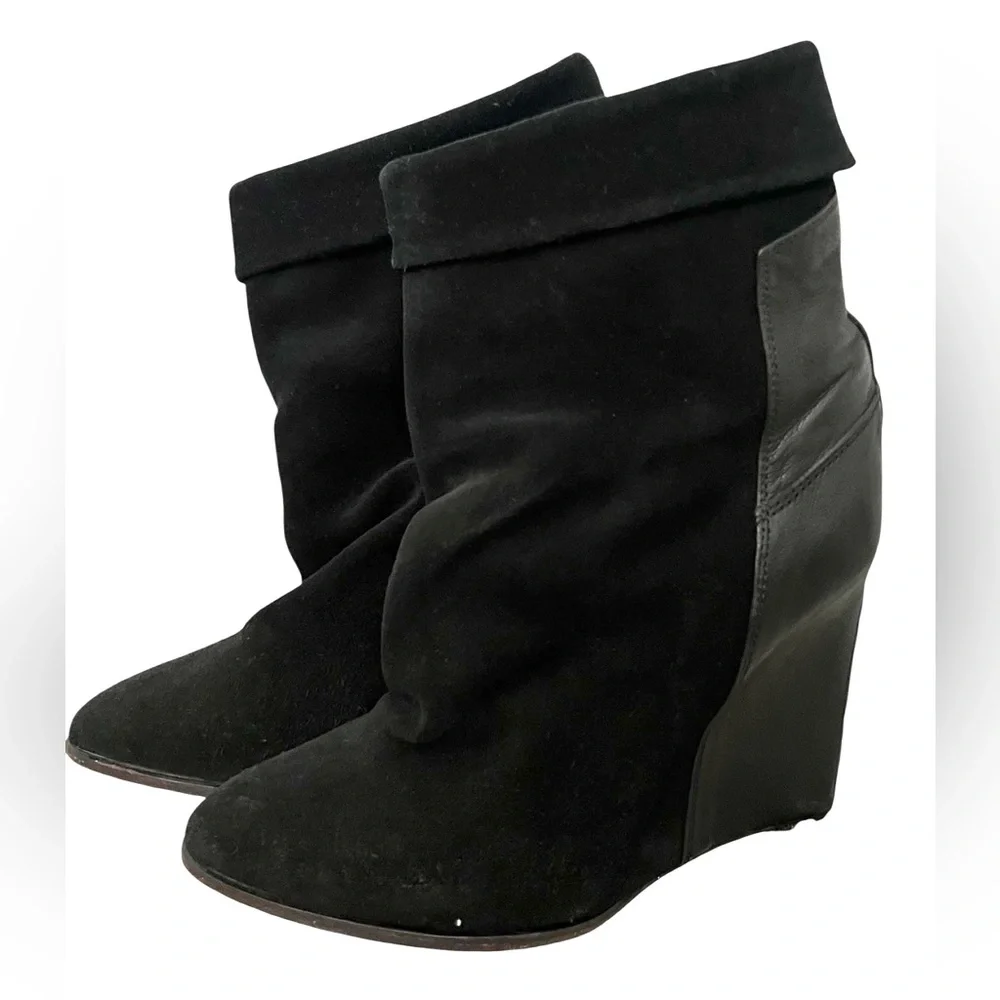 IRO Black Darlon Heeled wedge Boots with Suede and Leather Contrast
